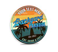 Letrero personalizado ""Paraνso en el patio trasero"", decoraciσn de pared, letrero tropical, arte de pared de playa surfera, placa de piscina, hec