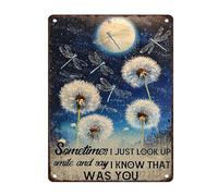 Letrero Pintado Libélula Solo Mira hacia Arriba Sonríe Di Que Sé Que ERAS Tú Diente De León Gracioso Placas Clásico Placa De Decoración De La Casa para Baño Dormitorio Bar 30X20Cm