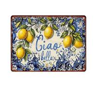 Letrero Pintado Limón Encantador Ciao Bella Vintage Cartel De Metal Artística Placa De Metal para Playa Baño Aula 30X20Cm