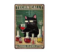 Letrero Pintado Técnicamente, El Alcohol Es Una Solución para Gatos. Gracioso Placas Decorativo Placa De Pared Póster para Casas Particulares Cafeterías Película Tienda 30X20Cm
