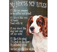 Letrero/placa de metal estilo retro divertido "Mi casa, mis reglas" de Springer Spaniel