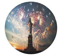 Letrero redondo de metal con la bandera de la Libertad, fuegos artificiales, 4 de julio, patriótico estadounidense, placa de estaño para pared, placa publicitaria, adecuada para hombre, cueva, bar