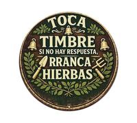 Letrero redondo de metal con texto en inglés «Knock on The Door If There Is No Answer Pick Herbs» para cafetería, bar, pub, decoración de pared del hogar, póster de metal de 8 x 8 pulgadas