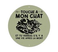 Letrero redondo de metal con texto en inglés "Touch My Cat And You Will See If There Is Life After Death" para cafetería, bar, pub, decoración de pared del hogar, póster de metal de 8 x 8 pulgadas