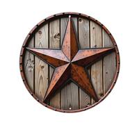 Letrero redondo de metal de madera con estrella rústica para cafetería, bar, pub, hogar, sala de juegos, gimnasio, club, decoración de pared, póster de metal vintage de 8 x 8 pulgadas