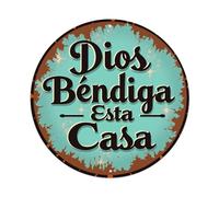 Letrero redondo de metal retro con diseño de God Bless This House para cafetería, bar, pub, hogar, sala de juegos, gimnasio, club, decoración de pared, póster de metal vintage de 8 x 8 pulgadas