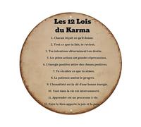 Letrero redondo de metal retro con las 12 leyes del karma. Decoración de pared para el hogar, bar, cafetería, póster de metal de 8 x 8 pulgadas
