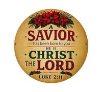 Letrero redondo de metal retro con texto en inglés "A Savior Has Been Born To You He Is Christ The Lord Luke 2 11" para cafetería, bar, pub, hogar, sala de juegos, gimnasio, club, decoración de pared