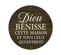 Letrero redondo de metal retro con texto en inglés "God Bless This House And All Who Enter (Dios bendiga esta casa y todos los que entran), letrero de metal vintage para decoración de pared para el