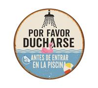 Letrero redondo de metal retro con texto en inglés "Please Shower Before Entering The Pool", decoración de pared para el hogar, bar, cafetería, póster de metal de 8 x 8 pulgadas