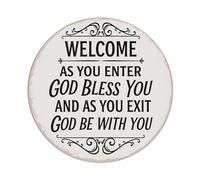Letrero redondo de metal retro con texto en inglés "Welcome As You Enter God Bless You And As You Exit God Be With You", decoración de pared para el hogar, bar, cafetería, póster de metal de 8 x 8