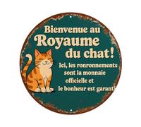 Letrero redondo de metal retro con texto en inglés "Welcome To The Kingdom of the Cat", decoración de pared para el hogar, bar, cafetería, póster de metal de 8 x 8 pulgadas
