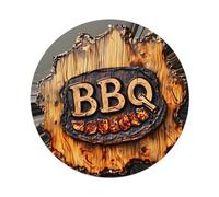 Letrero redondo de metal retro con textura de madera quemada con patrón de carne a la parrilla, para cafetería, bar, pub, hogar, sala de juegos, gimnasio, club, decoración de pared, póster de metal