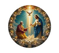 Letrero redondo de metal vintage con diseño de ángeles del espíritu santo de Jesucristo, cielo nubes, gloria, fe, decoración de pared, 20,3 x 20,3 cm