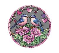 Letrero redondo de metal vintage con diseño de pájaros, flores, corazones, rosa, azul, retro, bar, hogar, cueva de hombre, cocina, lavandería, decoración de pared, regalo, 8 x 8 pulgadas