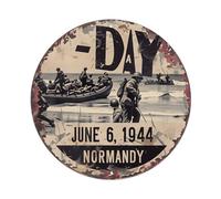 Letrero redondo de metal vintage con texto en inglés "D-Day Invasion Normandy Soldiers Beach Landing", para sala de estar, bar, hogar, dormitorio, decoración de pared, póster de metal retro de 8 x 8