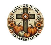 Letrero redondo de metal vintage con texto en inglés "Fall For Jesus He Never Lees" para decoración de pared del hogar, 20 x 20 cm