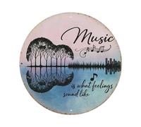 Letrero redondo de metal vintage con texto en inglés "Music Is What Feelings Sound Like", para decoración de pared, para el hogar, bar, jardín, 20,3 x 20,3