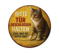 Letrero redondo de metal vintage con texto en inglés "Please Keep Door Closed No Matter What The Cat Says" para cafetería, bar, pub, decoración de pared del hogar, póster de metal de 8 x 8 pulgadas
