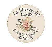 Letrero redondo de metal vintage con texto en inglés «The Sewing Room My Corner of Happiness», para sala de estar, bar, hogar, dormitorio, decoración de pared, póster de metal retro de 8 x 8 pulgadas