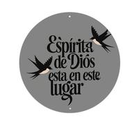 Letrero redondo de metal vintage con texto en inglés "The Spirit of God Is in This Place" para oficina, sala de estar, bar, decoración de pared, 8 x 8 pulgadas