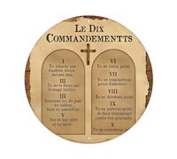 Letrero redondo de metal vintage con texto en inglés "The Ten Commandments" para decoración de pared del hogar, cafetería, bar, pub, hogar, póster de metal de 8 x 8 pulgadas