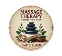 Letrero redondo de metal vintage con texto en inglés "Touch The Body Calm The Mind Heal Your Spirit", de metal, retro, para oficina, sala de estar, bar, decoración de pared, 20,3 x 20,3 cm