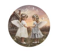 Letrero redondo de metal vintage con texto en inglés "Two Angels Holding Hands In A Garden At Sunset" (20.3 x 20.3 cm)