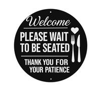 Letrero redondo de metal vintage con texto en inglés "Welcome Please Wait To Be Seated", para sala de estar, bar, hogar, dormitorio, decoración de pared, póster de metal retro de 8 x 8 pulgadas