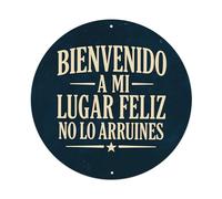 Letrero redondo de metal vintage con texto en inglés "Welcome To My Happy Place Don't Ruin It_2" para cafetería, bar, pub, decoración de pared del hogar, póster de metal de 8 x 8 pulgadas