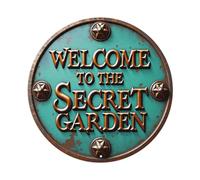 Letrero redondo de metal vintage con texto en inglés "Welcome To The Secret Garden" para decoración de pared del hogar, 20,3 x 20,3 cm