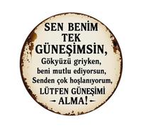 Letrero redondo de metal vintage con texto en inglés "You Are My Only Sunlight When The Sky Is Grey You Make Me Happy" para decoración de pared del hogar, 20 x 20 cm