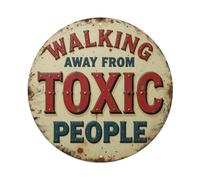 Letrero redondo de metal vintage con texto "Walking Away From Toxic People" para decoración de pared de bar, decoración de pared, póster de metal de 8 x 8 pulgadas