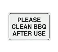 Letrero reflectante de aluminio con texto en inglés "Please Clean Bbq After Use After Us", 30,5 x 20,3 cm, con protección UV, impermeable, resistente a la intemperie y a la decoloración, 4 agujeros