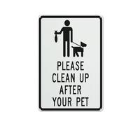 Letrero reflectante de aluminio con texto en inglés "Please Clean Up After Your Pet", 30,5 x 20,3 cm, con protección UV, impermeable, resistente a la intemperie y a la decoloración, 4 agujeros