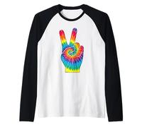 Letrero Retro con Estampado de la Paz teñido a Mano para Festivales de música, Ropa Urbana Camiseta Manga Raglan