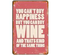 Letrero retro de hojalata con texto en inglés "You Can't Buy Happiness But You Can Buy Wine", para decoración de pared de hogar, cocina, baño, granja, jardín, garaje, cafetería, 8 x 12 pulgadas