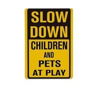 Letrero retro de hojalata Slow Down Children And Pets At Play, letrero de metal vintage para decoración de pared para el hogar, bar, cafetería, póster de metal de 8 x 12 pulgadas