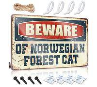 Letrero retro de lata con texto en inglés "Beware Of Norwegian Forest Cat Sign" (20 x 30 cm)