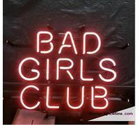 Letrero rosa con tubos LED de neón real Bad Girls Club, decoración de tienda, bar, habitación, lámpara de pared hecha a mano, letreros de neón para PVC, 14 x 17 pulgadas