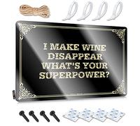 Letrero rústico de herradura para decoración de pared, letrero de hojalata vintage con texto en inglés "I Make Wine Disappear What's Your Superpower?" / Decoración colgante para dormitorio y