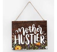 Letrero rústico de madera establecida con texto en inglés "Mother Hustler", decoración de arte para mantel, letreros de madera, letrero retro para decoración de pared para sala de estar, 10 x 12