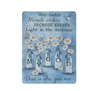 Letrero rústico de metal con dibujo de margarita, botella de cristal, mariposa, el Creador de caminos, retrato de Jesús hacedor de milagros, láminas decorativas cristianas para pared de dormitorio