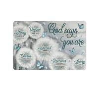 Letrero rústico de metal con diseño de campo de dientes de león, mariposa azul y la frase "Dios dice que tú eres Jesús". Láminas de paisaje cristianas de 8x12 pulgadas.