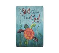 Letrero rústico de metal con forma de marina, pintura colorida, dibujo de algas, "Estad quietos y sabed que yo soy Dios", retrato de Jesús, lámina decorativa de 20x30 cm (8x12 pulgadas).