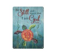 Letrero rústico de metal con forma de marina, pintura colorida, dibujo de algas, "Estad quietos y sabed que yo soy Dios", retrato de Jesús, lámina decorativa de 30x40 cm (12x16 pulgadas).