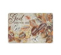 Letrero rústico de metal con hojas de otoño, mariposa blanca y la frase "Dios dice que tú eres Jesús". Impresiones de paisajes. Arte cristiano para pared, ideal para el hogar, jardín, sala de estar
