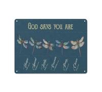 Letrero rústico de metal con libélula, arte de pared estilo granja, decoración de pared con libélula, Dios dice que eres tú, imágenes impresas, pintura, arte, decoración para el hogar, dormitorio,