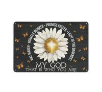 Letrero rústico de metal con pintura de margaritas, símbolo de la cruz, mariposa monarca, "Dios mío, ese eres tú, Jesús", láminas de paisaje, arte cristiano para pared de 8x12 pulgadas