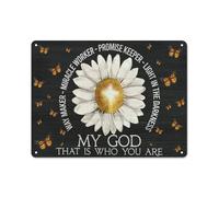 Letrero rústico de metal con pintura de margaritas, símbolo de la cruz, mariposa monarca, "Dios mío, ese eres tú", láminas de paisajes de Jesús, arte cristiano para pared de 30x40 cm (12x16 pulgada